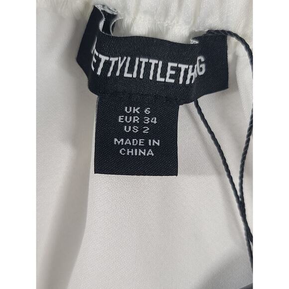 Pretty Little Thing White Satin Bardot twist front crop top women's blouse Sz 2 - Picture 8 of 12